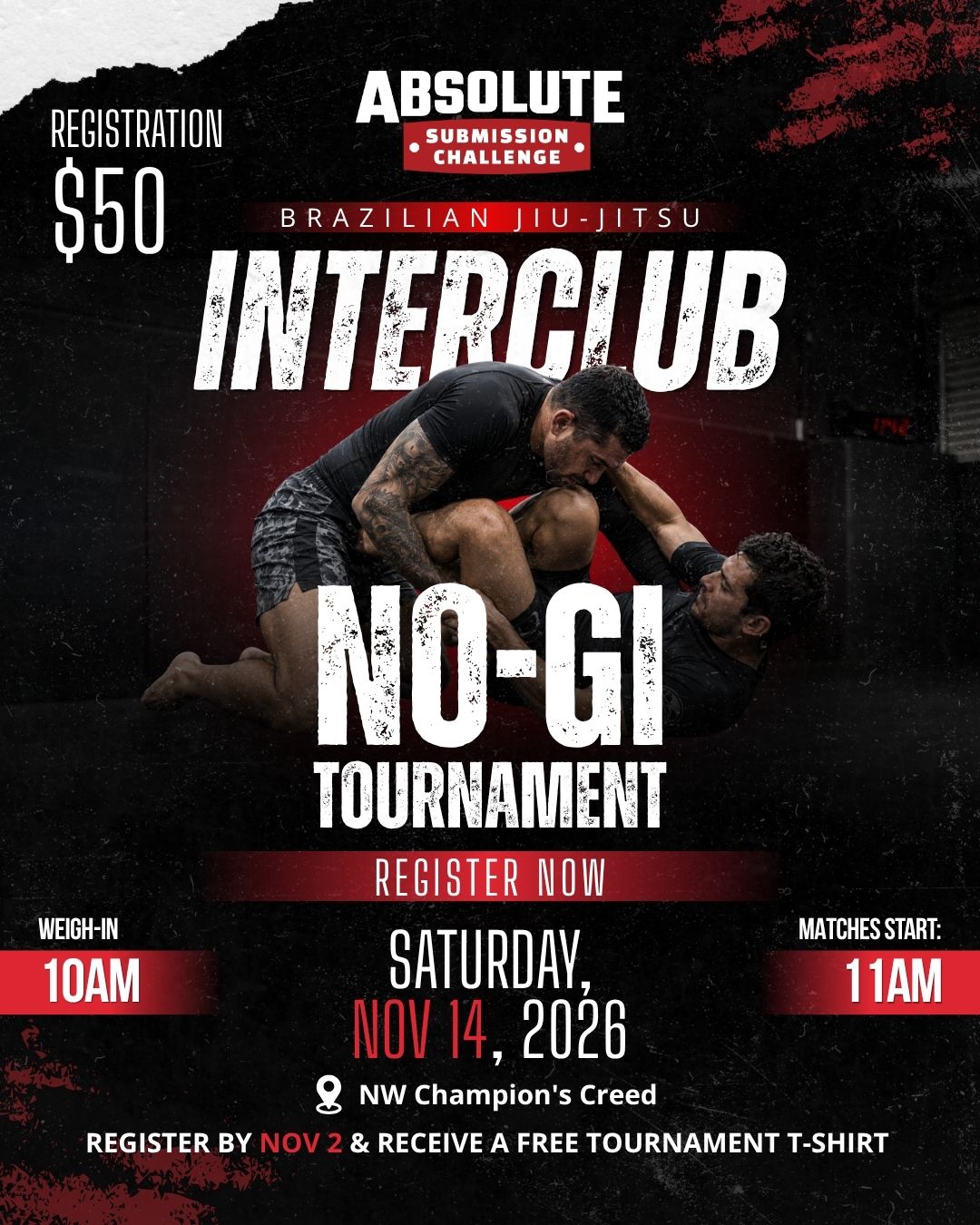 Absolute Submission Challenge Interclub No-Gi BJJ Tournament, November 14, 2026, Champion's Creed NW