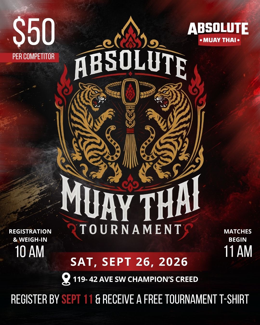Absolute Muay Thai Interclub Tournament, September 26, 2026, Champion's Creed SW